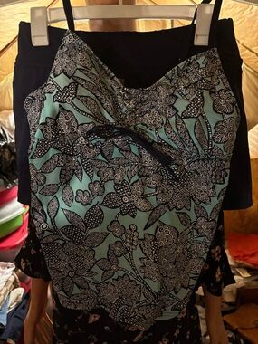 Women’s Floral Printed Aqua & Blue Tankini Top & Blue Skort